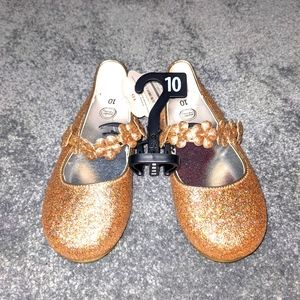 New With Tags Velcro Gold Glitter Dress Shoes. Toddler Size 10.